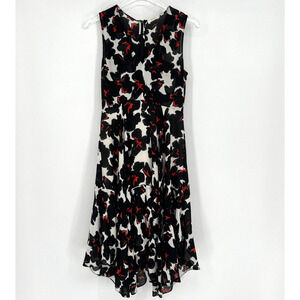 A.L.C. Dress Womens 0 Silk Dark Floral Swing Asymmetrical Hem Midi Career‎